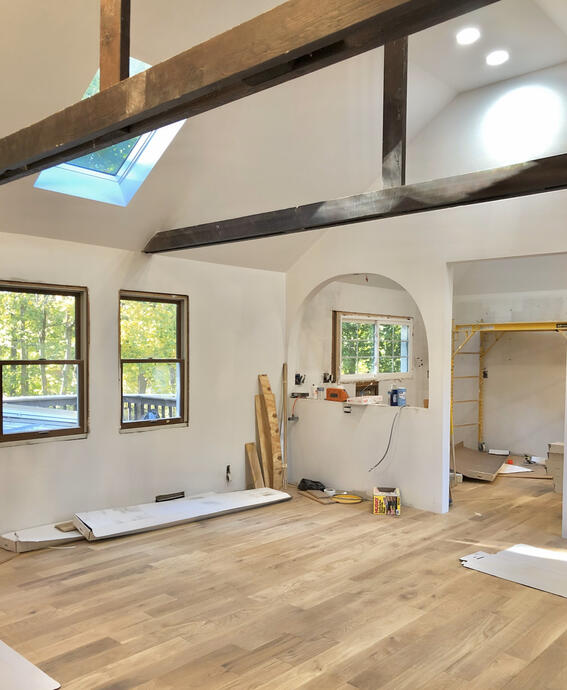 Completed flooring and partitioning with arched opening